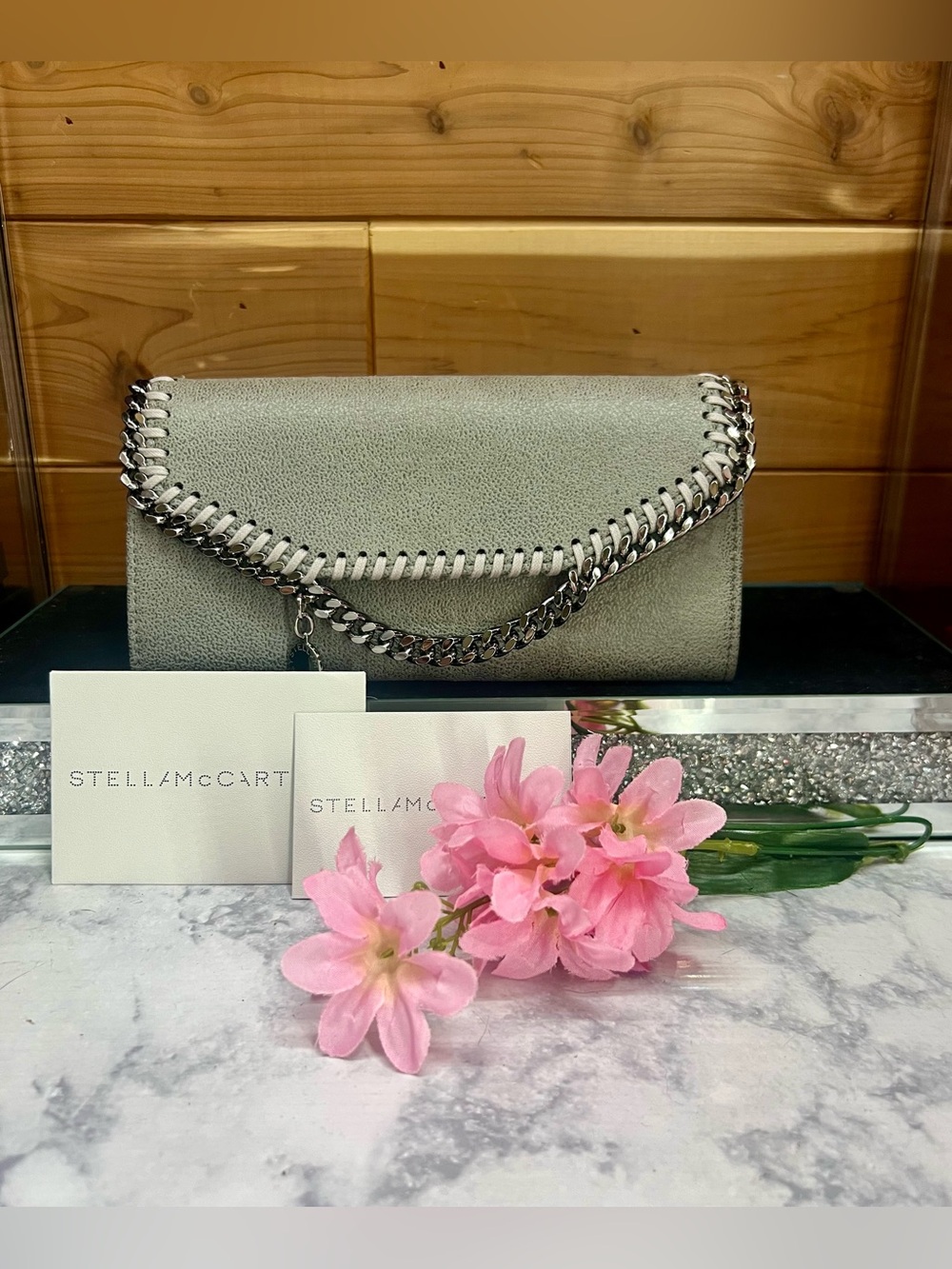 Stella McCartney Gray Silver Chain Wallet - Picture 1 of 9
